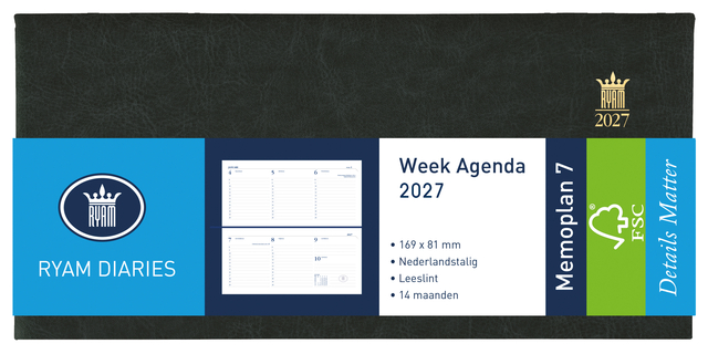 Agenda 2027 Ryam Memoplan 7 Mundior Suprema 7dagen/2pagina’s landscape zwart