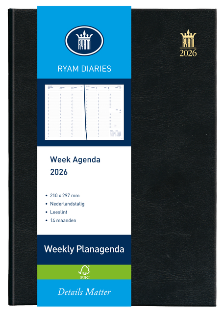 Agenda 2026 Ryam Weekly Mundior 7dagen/2pagina’s zwart