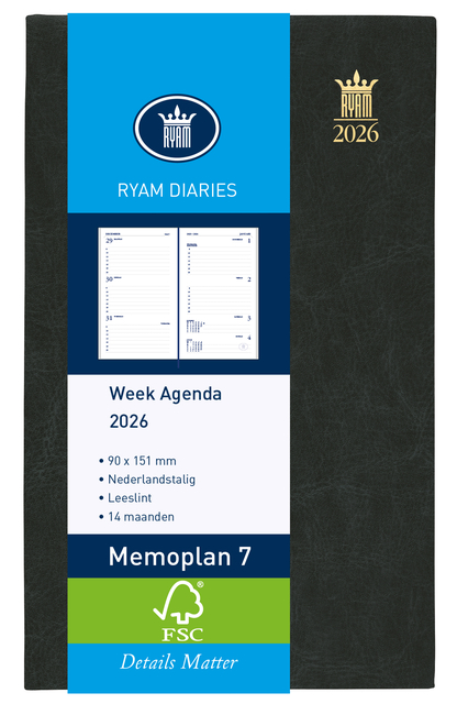 Agenda 2026 Ryam Memoplan 7 Mundior 7dagen/2pagina’s zwart