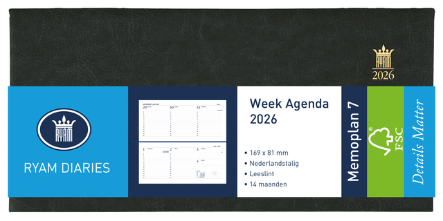 Agenda 2026 Ryam Memoplan 7 Mundior 7dagen/2pagina’s landscape zwart