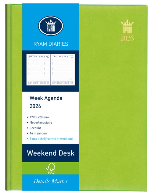 Agenda 2026 Ryam Weekplan Weekend Desk Lazio 7dagen/2pagina’s assorti