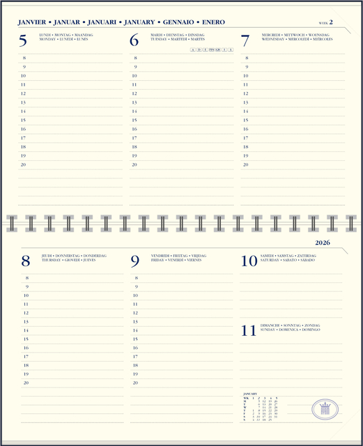 Agendavulling 2026 Ryam Memoplan 7 Compact 7 dagen/2pagina’s landscape crème