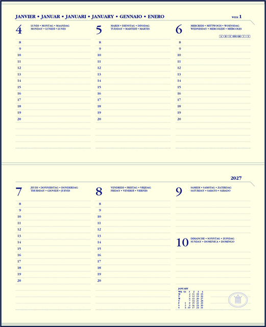 Agendavulling 2027 Ryam Memoplan 7 Compact 7 dagen/2pagina’s landscape crème