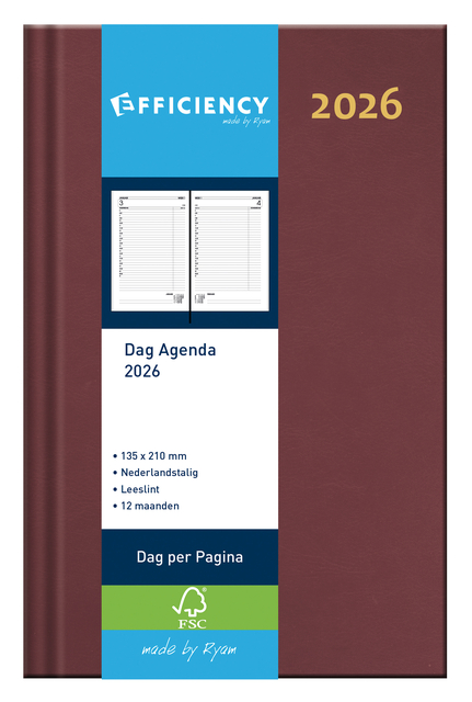 Agenda 2026 Ryam Efficiency Baladek 1dag/1pagina bordeaux