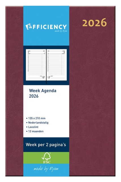 Agenda 2026 Ryam Efficiency Baladek 7dagen/2pagina’s bordeaux