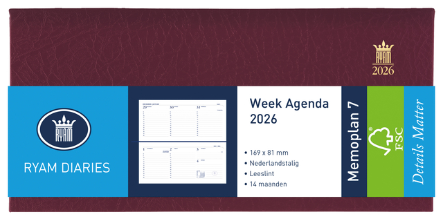 Agenda 2026 Ryam Memoplan 7 Suprema 7dagen/2pagina’s landscape bordeaux