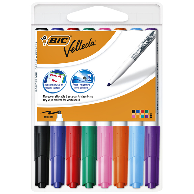 Whiteboardmarker Bic Velleda 1748 rond medium assorti blister à 8 stuks