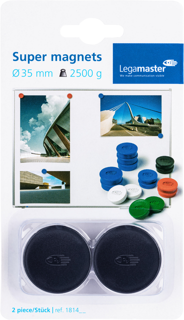 Magneet Legamaster 35mm super 2500gr zwart 2 stuks