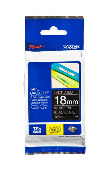 Labeltape Brother P-touch TZe-345 standaard 18mm wit op zwart