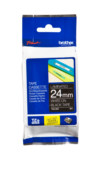 Labeltape Brother P-touch TZe-355 standaard 24mm wit op zwart