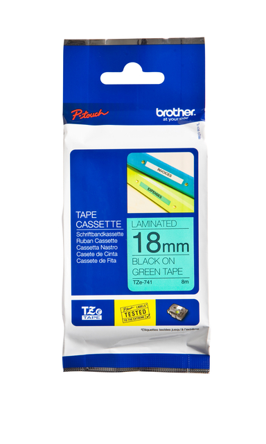Labeltape Brother P-touch TZe-741 standaard 18mm zwart op groen