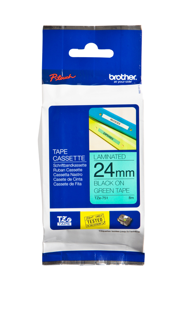 Labeltape Brother P-touch TZe-751 standaard 24mm zwart op groen