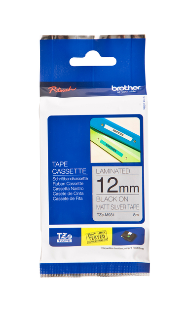 Labeltape Brother P-touch TZe-M931 metallic 12mm zwart op zilver