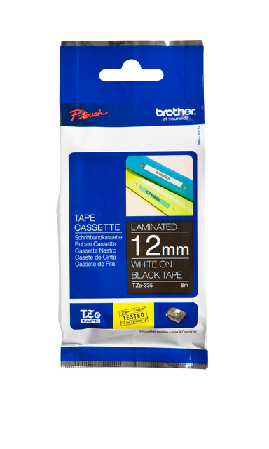 Labeltape Brother P-touch TZe-335 standaard 12mm wit op zwart