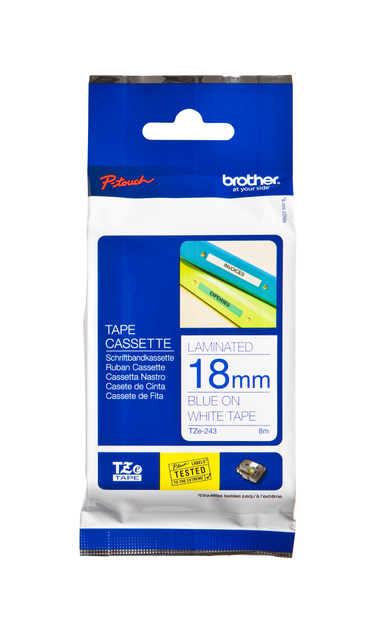 Labeltape Brother P-touch TZe-243 standaard 18mm blauw op wit