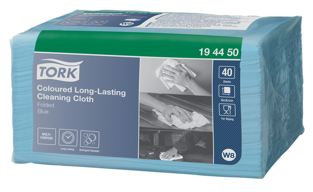 Reinigingsdoek Tork W8 Premium 1-laags 8×40 vel blauw 194450