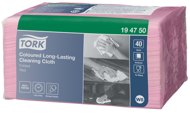 Reinigingsdoek Tork W8 Premium 1-laags 8×40 vel rood 194750