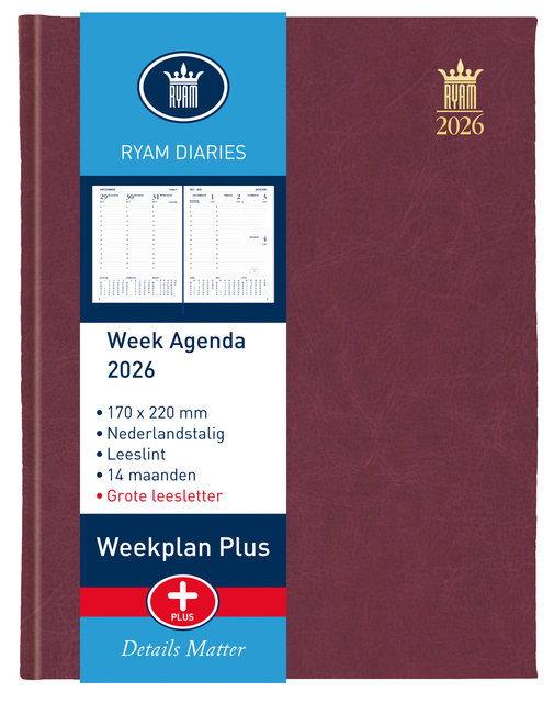 Agenda 2026 Ryam Weekplan Plus Mundior groot letter 7dagen/2pagina’s assorti